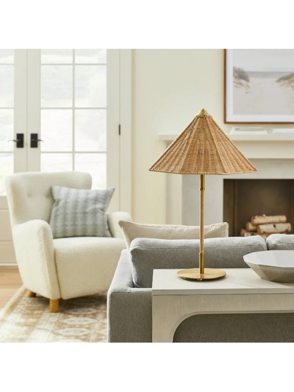 Studio McGee Rattan Shade Table Lamp in Natural and Brass